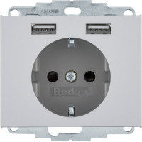 Розетка з з/к 16А/250В + 2хUSB/2.4A, А-А, колір алюміній, метал, матовий, K.5 Berker 48037003