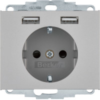 Розетка з з/к 16А/250В + 2хUSB/2.4A, А-А, колір нержавіюча сталь, метал матовий, K.5 Berker 48037004