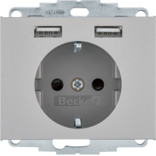 Розетка з з/к 16А/250В + 2хUSB/2.4A, А-А, колір нержавіюча сталь, метал матовий, K.5 Berker 48037004