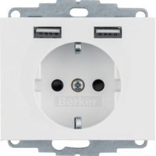 Розетка з з/к 16А/250В + 2хUSB/2.4A, А-А, колір пол.білизна, глянець, K.1 Berker 48037009