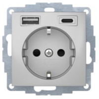 Розетка з з/к 16А/250В + 2хUSB/3A, А-С, колір алюміній, матовий, S.1 48041404