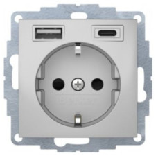 Розетка з з/к 16А/250В + 2хUSB/3A, А-С, колір алюміній, матовий, S.1 48041404