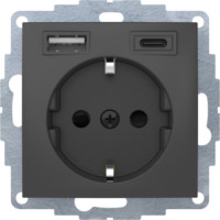 Розетка з з/к 16А/250В + 2хUSB/3A, А-С, колір антрацит, матовий, S.1 Berker 48041606