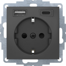 Розетка з з/к 16А/250В + 2хUSB/3A, А-С, колір антрацит, матовий, S.1 Berker 48041606