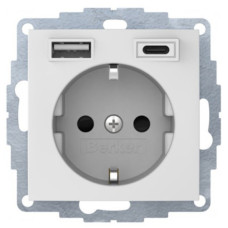 Розетка з з/к 16А/250В + 2хUSB/3A, А-С, колір пол.білизна, матовий, S.1 Berker 48041909