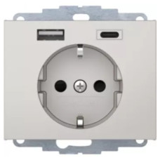 Розетка з з/к 16А/250В + 2хUSB/3A, А-С, колір нержавіюча сталь, метал матовий, K.5 Berker 48047004