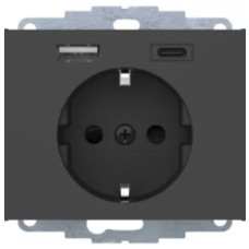 Розетка з з/к 16А/250В + 2хUSB/3A, А-С, колір антрацит, матовий лак, K.1 Berker 48047006