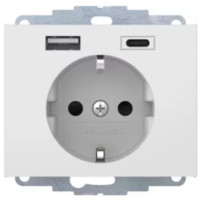 Розетка з з/к 16А/250В + 2хUSB/3A, А-С, колір пол.білизна, глянець, K.1 Berker 48047009