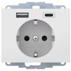 Розетка з з/к 16А/250В + 2хUSB/3A, А-С, колір пол.білизна, глянець, K.1 Berker 48047009