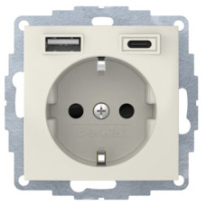 Розетка з з/к 16А/250В + 2хUSB/3A, А-С, колір слонова кістка, глянець, S.1 Berker 48048982
