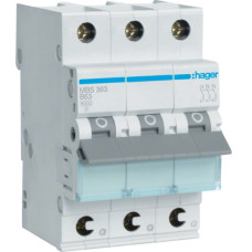 Автоматичний вимикач QC In=63 А, 3п, B, 6 kA, 3м Hager MBS363