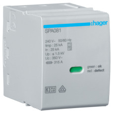 Вставний модуль L-N/PEN Uc 350V Iimp 25kA Up 1.5kV для SPA80X, Hager SPA081