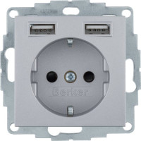 Розетка з з/к 16А/250В + 2хUSB/2.4A, А-А, колір алюміній, матовий, S.1 48031404