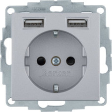 Розетка з з/к 16А/250В + 2хUSB/2.4A, А-А, колір алюміній, матовий, S.1 48031404