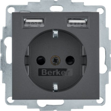 Розетка з з/к 16А/250В + 2хUSB/2.4A, А-А, колір антрацит, матовий, S.1 Berker 48031606