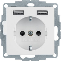 Розетка з з/к 16А/250В + 2хUSB/2.4A, А-А, колір пол.білизна, матовий, S.1 Berker 48031909