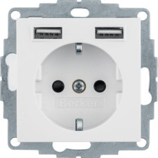 Розетка з з/к 16А/250В + 2хUSB/2.4A, А-А, колір пол.білизна, матовий, S.1 Berker 48031909