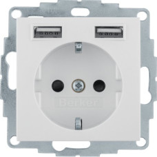 Розетка з з/к 16А/250В + 2хUSB/2.4A, А-А, колір слонова кістка, глянець, S.1 Berker 48038982