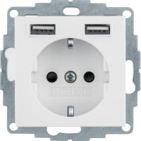 Розетка з з/к 16А/250В + 2хUSB/2.4A, А-А, колір пол.білизна, глянець, S.1 Berker 48038989