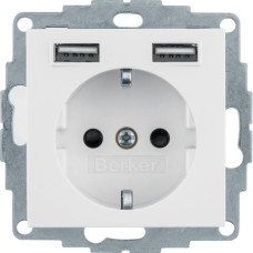 Розетка з з/к 16А/250В + 2хUSB/2.4A, А-А, колір пол.білизна, глянець, S.1 Berker 48038989