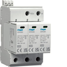 Розрядник (ПЗІП) T1+T2 3P 37,5kA 1,2kV TN-C +дод.контакт, Hager SPA930