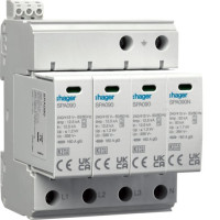 Розрядник (ПЗІП) T1+T2 4P 50kA 1,2kV TN-S TT +дод.контакт, Hager SPA931