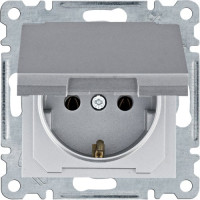 Розетка з з/к з кришкою, срібна, 16А/230В, Lumina Hager WL1152
