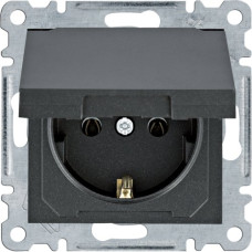 Розетка з з/к з кришкою, чорна, 16А/230В, Lumina Hager WL1153