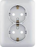 Розетка з з/к подвійна з зах.контактів, срібна, 16А/230В, Lumina Hager WL1252