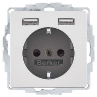 Розетка з з/к 16А/250В + 2хUSB/2.4A, А-А, колір алюміній, бархатний лак, Q.х Berker 48036084