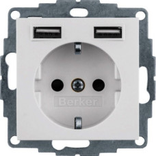 Розетка з з/к 16А/250В + 2хUSB/2.4A, А-А, колір пол.білизна,бархатний лак, Q.х Berker 48036089