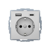 Розетка з з/к 16А/250В + 2хUSB/3A, А-С, колір алюміній, бархатний лак, Q.х Berker 48046084
