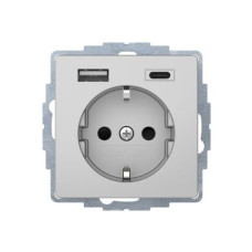 Розетка з з/к 16А/250В + 2хUSB/3A, А-С, колір алюміній, бархатний лак, Q.х Berker 48046084
