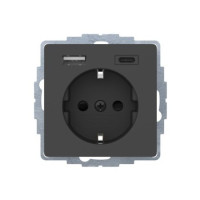 Розетка з з/к 16А/250В + 2хUSB/3A, А-С, колір антрацит, бархатний лак, Q.х Berker 48046086