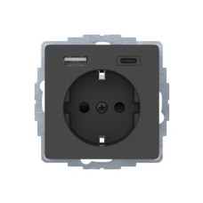 Розетка з з/к 16А/250В + 2хUSB/3A, А-С, колір антрацит, бархатний лак, Q.х Berker 48046086