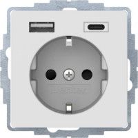 Розетка з з/к 16А/250В + 2хUSB/3A, А-С, колір пол.білизна, бархатний лак, Q.х Berker 48046089