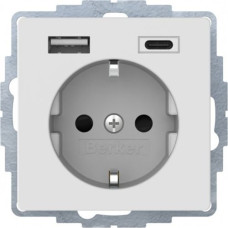 Розетка з з/к 16А/250В + 2хUSB/3A, А-С, колір пол.білизна, бархатний лак, Q.х Berker 48046089